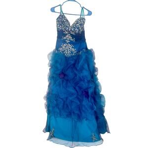 Iridescent Blue & Purple Formal Gown with Silver Embellishments